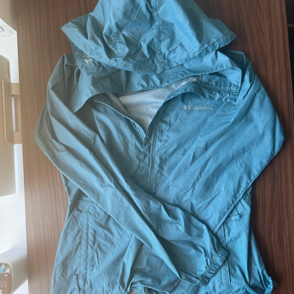 Columbia Women’s Blue Hooded Lightweight Packable Jacket Size S Rain Windbreaker